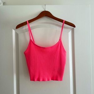 American Eagle Neon Pink Cropped Tank Top